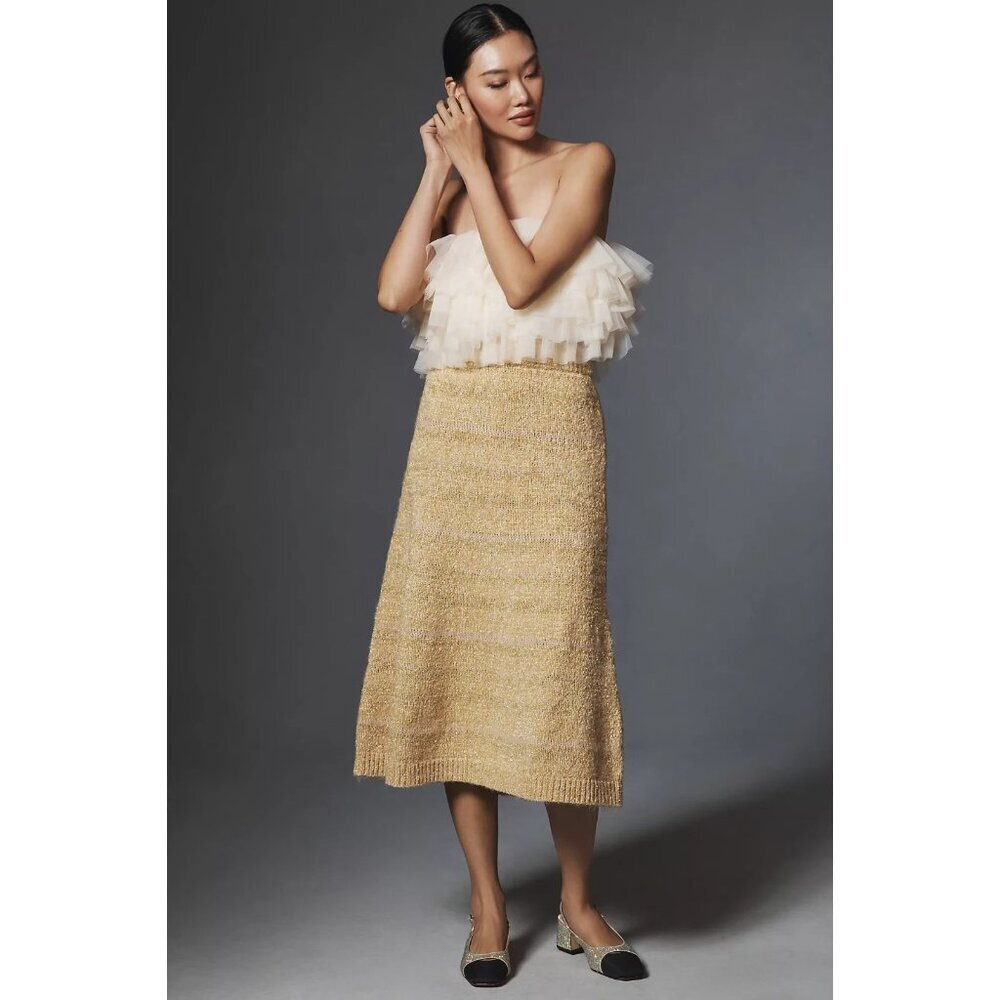 Mare Mare Mustard Yellow A line Knit Midi Skirt M